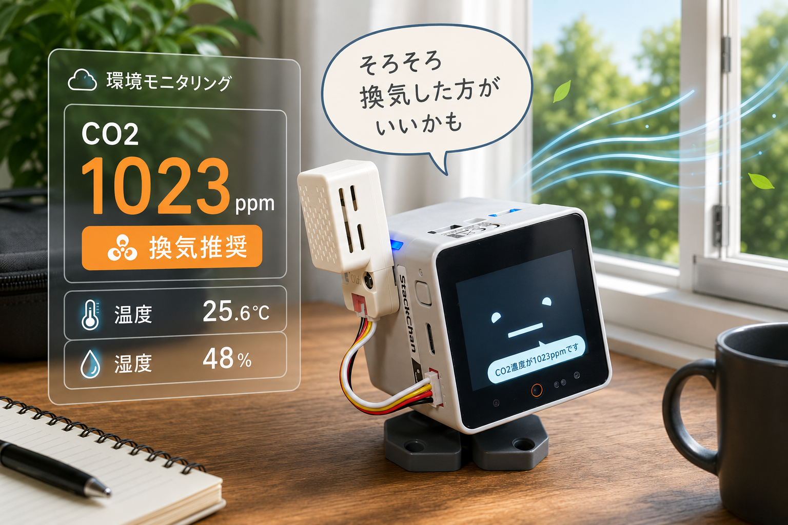 StackChanにCO2センサーを繋いで換気のタイミングを教えてもらう