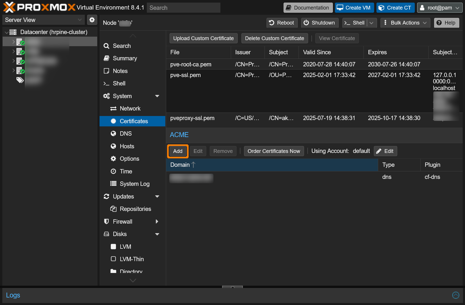 Proxmox VEのWebUIにSSL証明書を設定する - rpine lab Tech Blog
